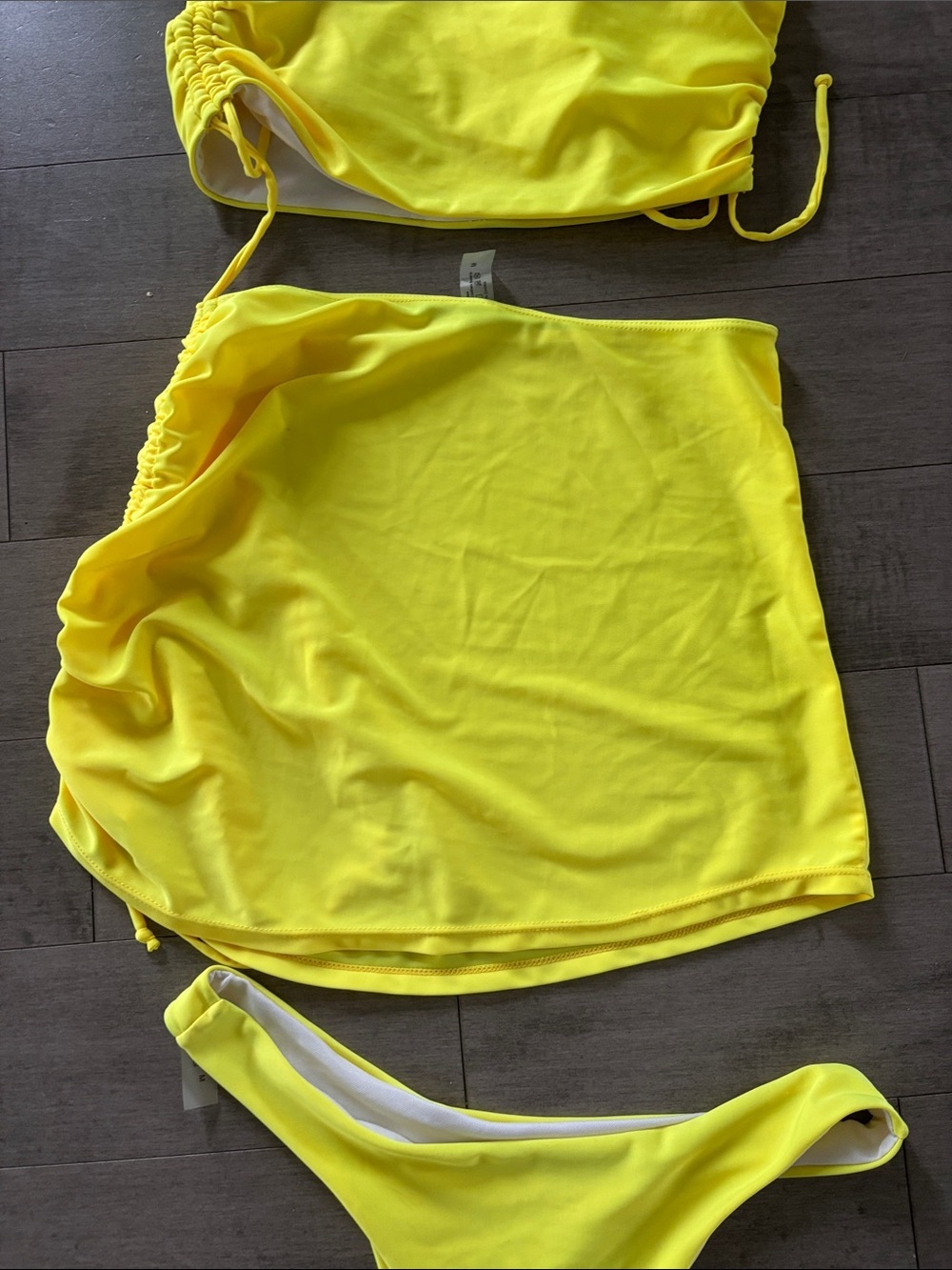 Bright Yellow 3 Piece Bikini Set Size Medium Swimwear Cover Up - Picture 9 of 11